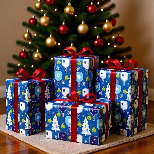 Eleganter, blauer und weißer Weihnachtspickleball Seidenpapier