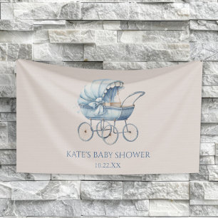 Eleganter blauer vintage Kinderwagen Baby Shower Banner