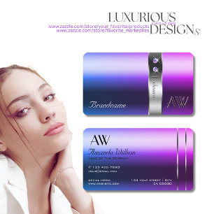 Eleganter blauer violetter Gradient Silber Dekor M Visitenkarte