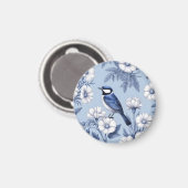 Eleganter blauer Vogel und weißes Blumenmuster Magnet (Vorderseite/Rückseite)
