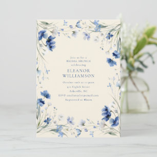 Eleganter blauer Wasserfarben-Blumen-Bridal-Brunch Einladung