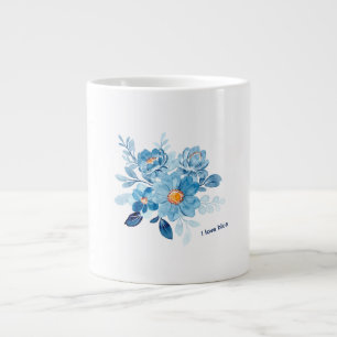 Eleganter blauer Wasserfarben-Blumen-Spezialist-Be Jumbo-Tasse