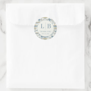 Eleganter blauer Wasserfarbendruck Dankbarkeit Runder Aufkleber