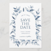 Eleganter, blauer Wasserfarbenfroh Arch Save The Date (Vorderseite)