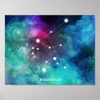 Eleganter Blauer Wasserfarbennebel Aquarius Poster