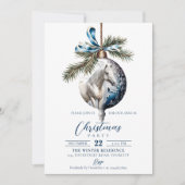 Eleganter, blauer Weihnachtspferd Einladung (Vorderseite)
