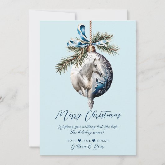 Eleganter, blauer Weihnachtspferd Feiertagskarte (Vorderseite)