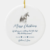 Eleganter, blauer Weihnachtspferd Keramik Ornament (Hinten)