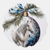 Eleganter, blauer Weihnachtspferd Ornament Karte (Vorderseite)