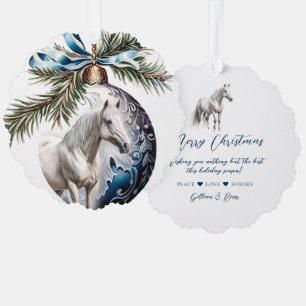 Eleganter, blauer Weihnachtspferd Ornament Karte