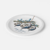 Eleganter, blauer Weihnachtspferd Pappteller (Schrägansicht)