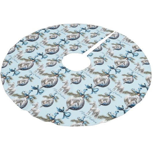 Eleganter, blauer Weihnachtspferd Polyester Weihnachtsbaumdecke (Schrägansicht)