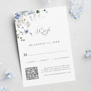 Eleganter blauer weißer grüner floraler Hochzeits- RSVP Karte