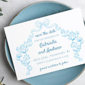 Eleganter blauer Whimsical Hand Drawn Chic Floral  Save The Date