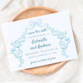 Eleganter blauer Whimsical Hand Drawn Chic Floral  Save The Date