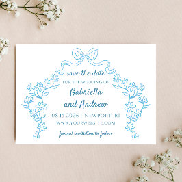 Eleganter blauer Whimsical Hand Drawn Chic Floral  Save The Date