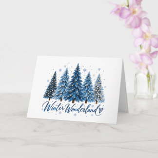 Eleganter blauer Winter-Wunderland-Tannen-Feiertag Karte