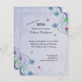 Eleganter blauer Wirbel und buntes Waterflowers Einladung (Vorne/Hinten)