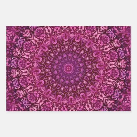 Eleganter blaugrüner und Lila BlumenDamast Geschenkpapier Set (Vorderseite 3)