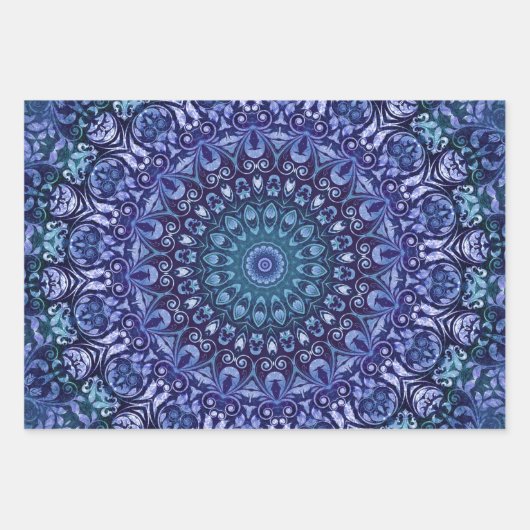 Eleganter blaugrüner und Lila BlumenDamast Geschenkpapier Set (Vorderseite)