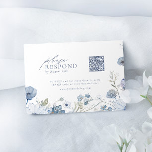 Eleganter Blaustich-Wildblumen-Hochzeits-QR-Code RSVP Karte