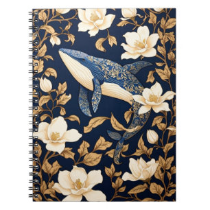 Eleganter Blauwal William Morris inspirierte Blume Notizblock