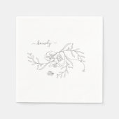 Eleganter Bleistift Foliage Bloral Custom Cocktail Serviette (Vorderseite)