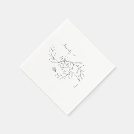 Eleganter Bleistift Foliage Bloral Custom Cocktail Serviette (Ecke)
