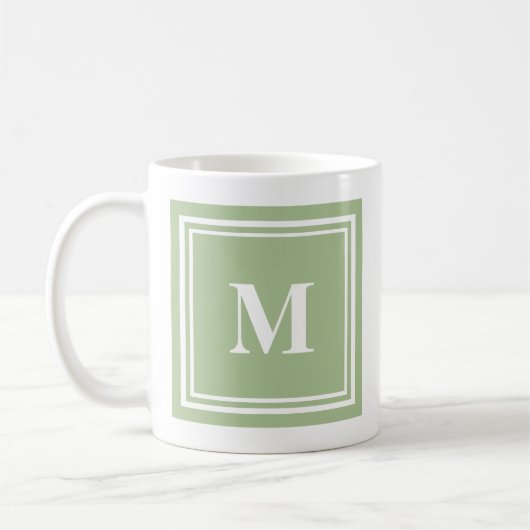 Eleganter Blockrahmen mit Monogramm in Salbeigrün Kaffeetasse (Links)