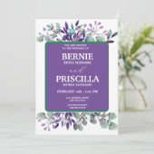 Eleganter Blossom Lila Blütenweißtext Einladung (Stehend Vorderseite)