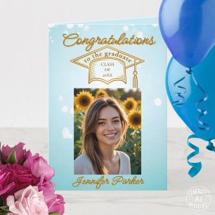 Eleganter Blue Abschluss mit Foto- und Goldakzente Karte