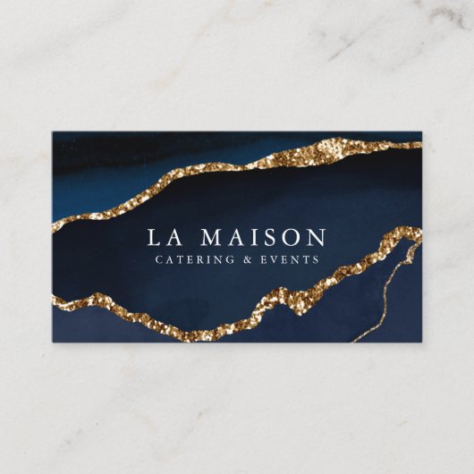 Eleganter Blue Agate + Imitate Gold Glitzer Visitenkarte (Vorderseite)