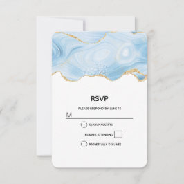 Eleganter Blue and Gold Agate Border RSVP Karte