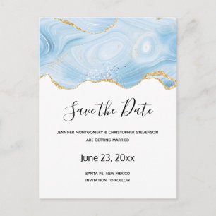 Eleganter Blue and Gold Agate Border Save the Date Einladungspostkarte