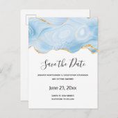 Eleganter Blue and Gold Agate Border Save the Date Einladungspostkarte (Vorne/Hinten)
