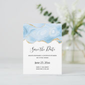 Eleganter Blue and Gold Agate Border Save the Date Einladungspostkarte (Stehend Vorderseite)