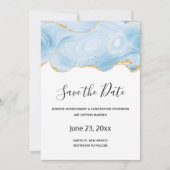 Eleganter Blue and Gold Agate Hintergrund Save The Date (Vorderseite)