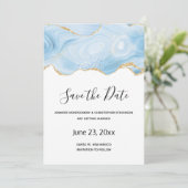 Eleganter Blue and Gold Agate Hintergrund Save The Date (Stehend Vorderseite)