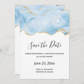 Eleganter Blue and Gold Agate Hintergrund Save The Date (Vorne/Hinten)