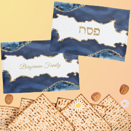 Eleganter Blue and Gold Agate Passover Kissenbezug