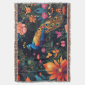 Eleganter Blue and Gold Pfau im Rosa Garten Decke (Vorderseite Vertikal)