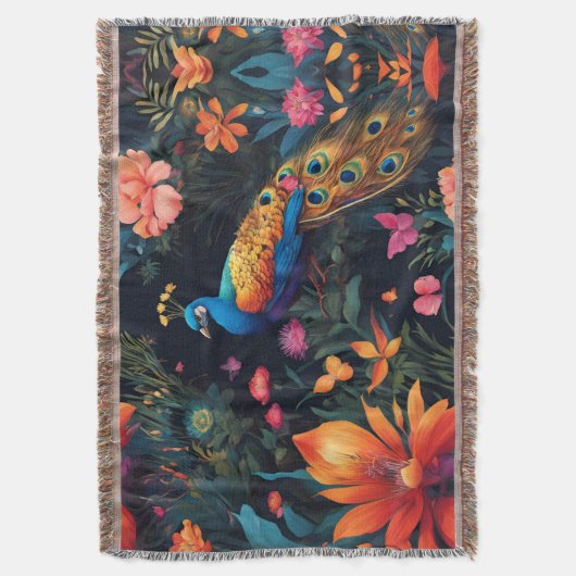 Eleganter Blue and Gold Pfau im Rosa Garten Decke (Vorderseite Vertikal)