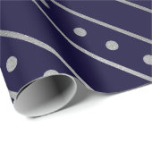 Eleganter Blue and Silver Foil Weihnachtsstreifen Geschenkpapier (Rolleneckpunkt)