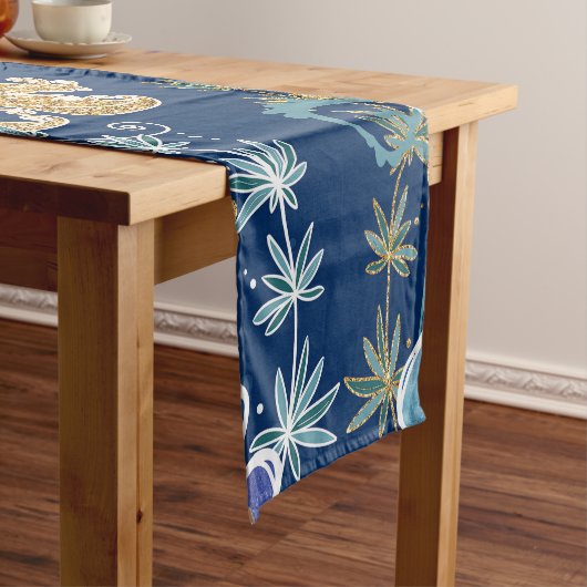 Eleganter Blue Aqua Türkis Gold Glitzer Kurzer Tischläufer (Beispiel)