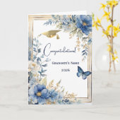 Eleganter Blue Beige Blume Personalisierter Abschl Karte (Gelbe Blume)