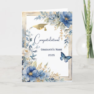 Eleganter Blue Beige Blume Personalisierter Abschl Karte