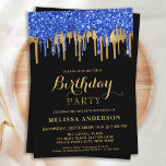 Eleganter Blue Black Gold Glitzer Tropfen Geburtst Einladung<br><div class="desc">Laden Sie Freunde und Familie zu Ihrer Geburtstagsfeier mit diesen eleganten Tropfen in Blau, Gold und Schwarz Glitzer ein, um Geburtstagsfeiern und Party zu genießen. Diese blauen und schwarzen Einladungen sind auch perfekt für die Rente- und Abschlussfeiern und Feiern, ändern Sie einfach die Veranstaltung in Personalisierung Registerkarte. Dieses blaue und...</div>