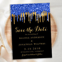 Eleganter Blue Black Gold Glitzer Tropfen Hochzeit Save The Date