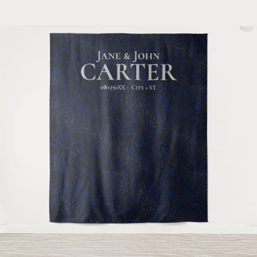 Eleganter Blue Black Leopard Print Wedding Hinterg Wandteppich (Vorderseite)