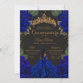 Eleganter Blue Black Quinceñera Rose Gold Glitzer Einladung